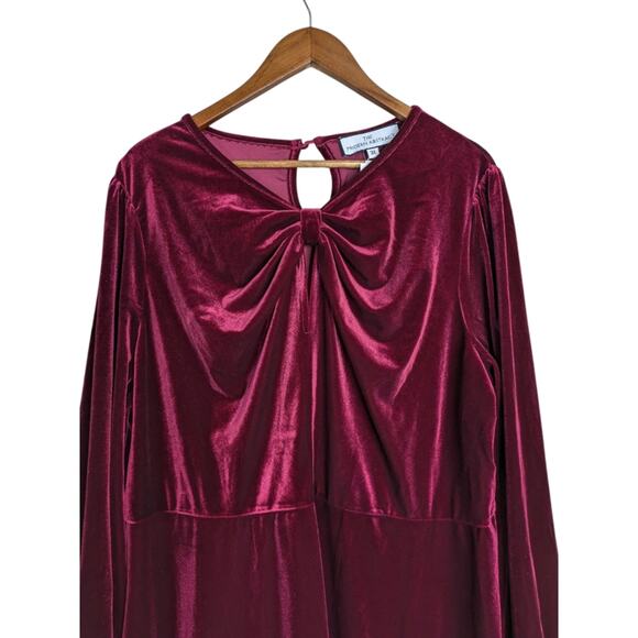 NEW Modern Abstract Taylor Velvet Midi Dress 3X Red Burgundy Twist Neck Keyhole - Picture 2 of 12